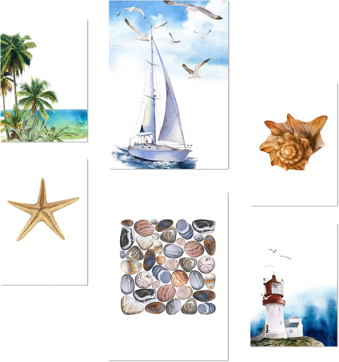 Posters set van 6 - Blauw zee compositie ontwerp - Wanddecoratie - Verfris je interieur - ShopVlot