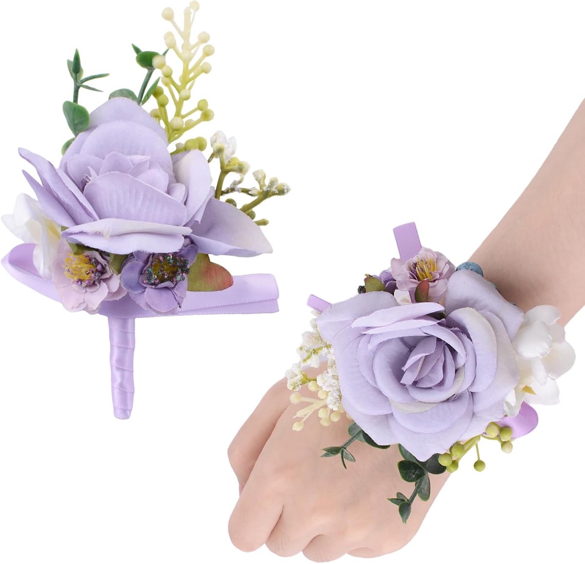 Pols corsage set 2 stuks - roze roos en parel - kunstmatige bloemen - perfect voor prom of homecoming - ShopVlot