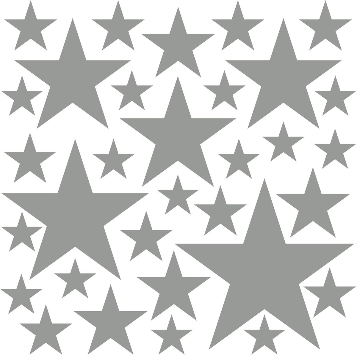 Sterren muurstickers 32 stuks - grijs - zelfklevend - voor kinderkamer - ShopVlot