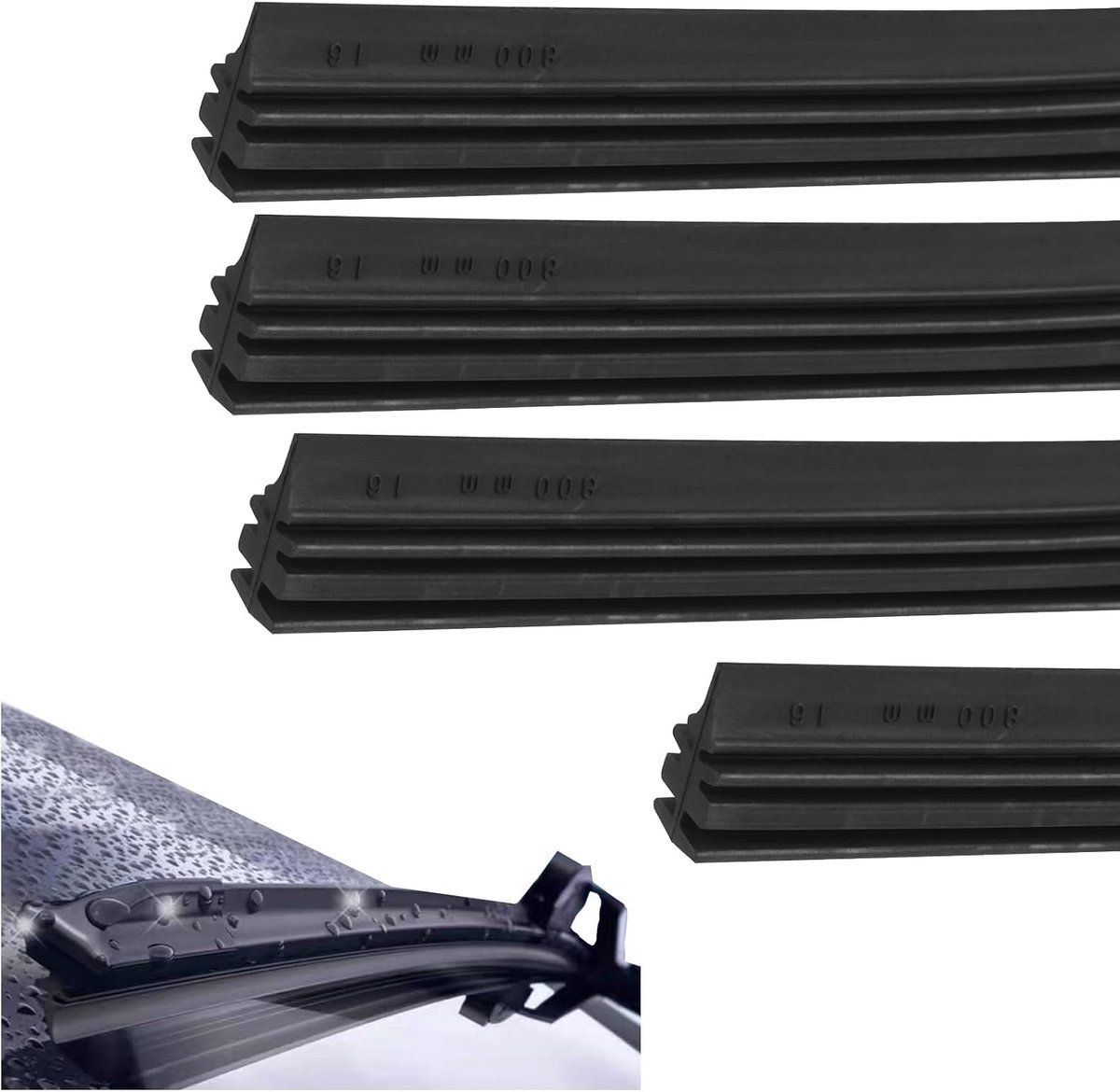 Set of 4 Universal Windscreen Wiper Blades Made of Natural Rubber 80 cm for Cars, Buses and Trucks, Flexible and - ShopVlot