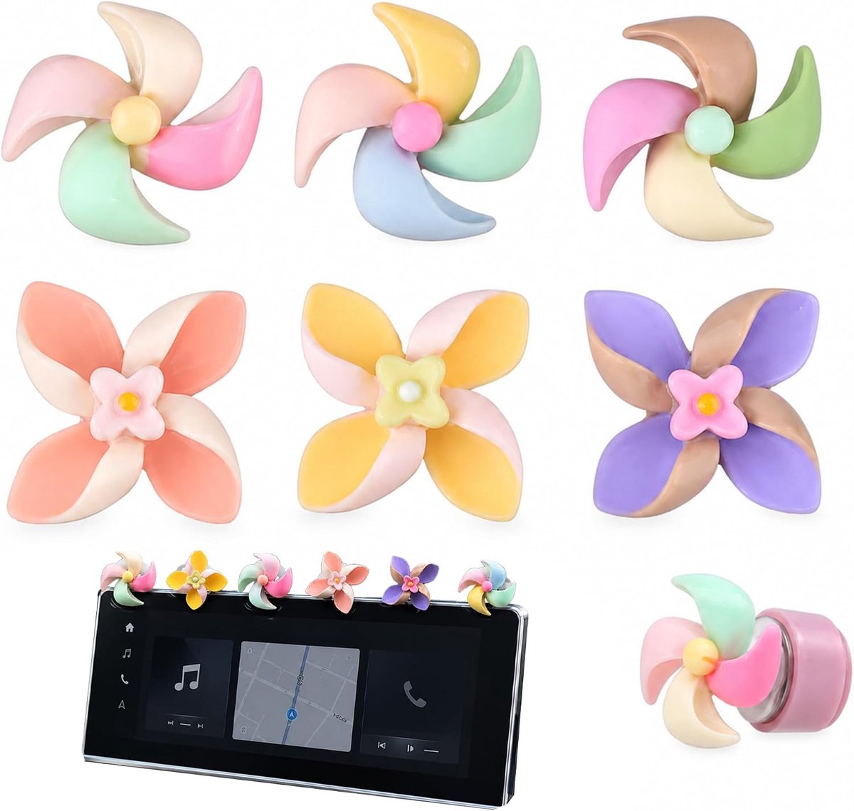 Auto interieur decoratie 6 stuks Draaiende Windmolens – Autodecoratie dashboard, mini accessoires interieur, draaiend - ShopVlot