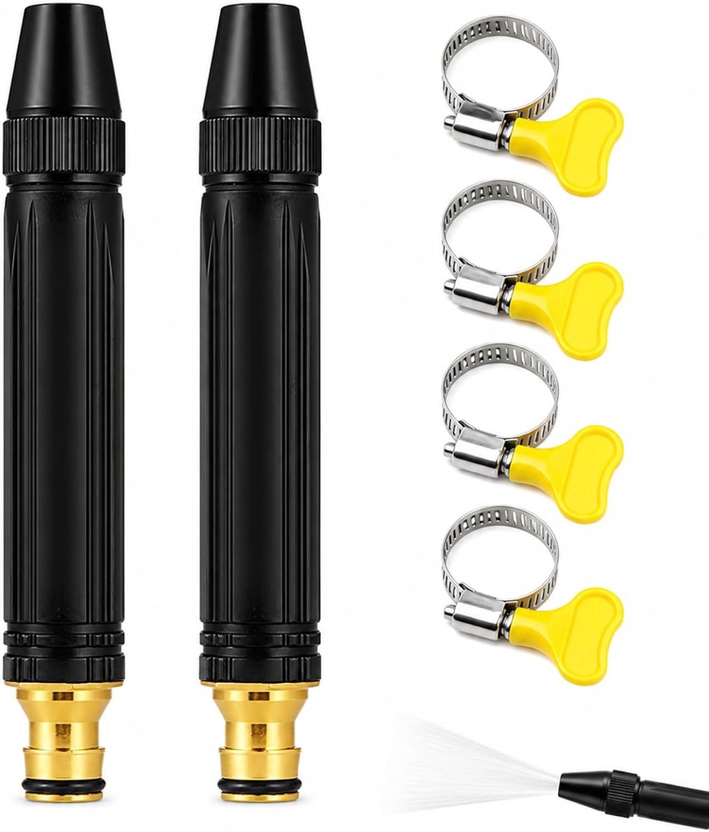 2 Stück Hochdruck-Autowaschpistole für Zuhause mit Boosterdüse + 4 Edelstahl-Schlauchschellen, Verstellbare - ShopVlot