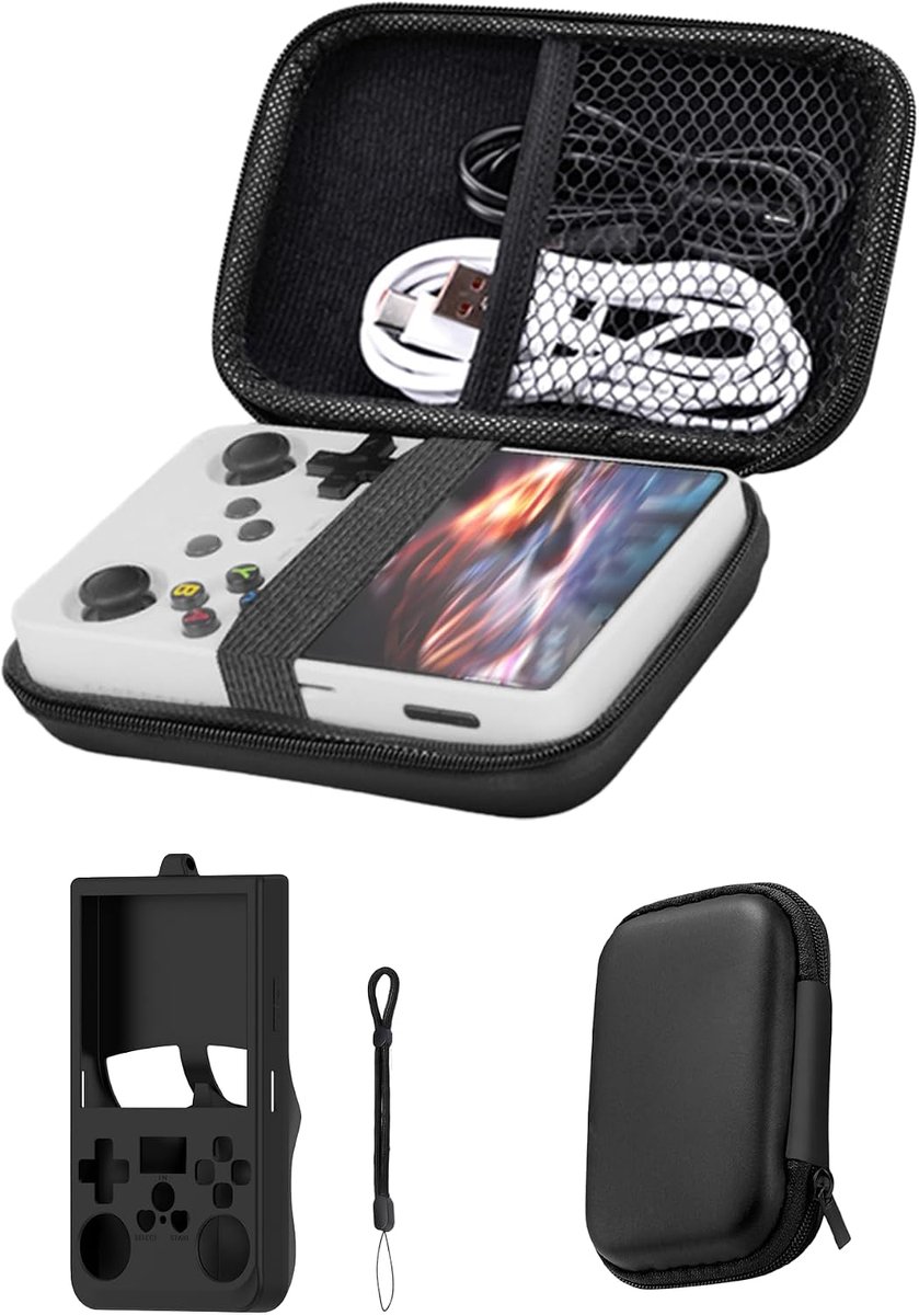 Opbergtas voor R36MAX retro handheld gameconsole, siliconen hoes voor gameconsole + draagband, waterdicht - ShopVlot