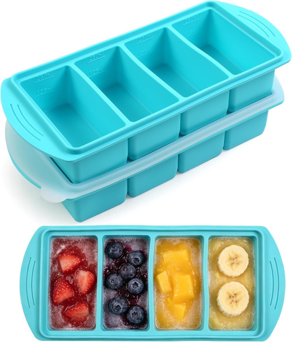 Siliconen gistvorm, 2 stuks, 4 vakken, souper cubes, vriesvorm met deksel, vriescontainers, soepvriescontainers - ShopVlot