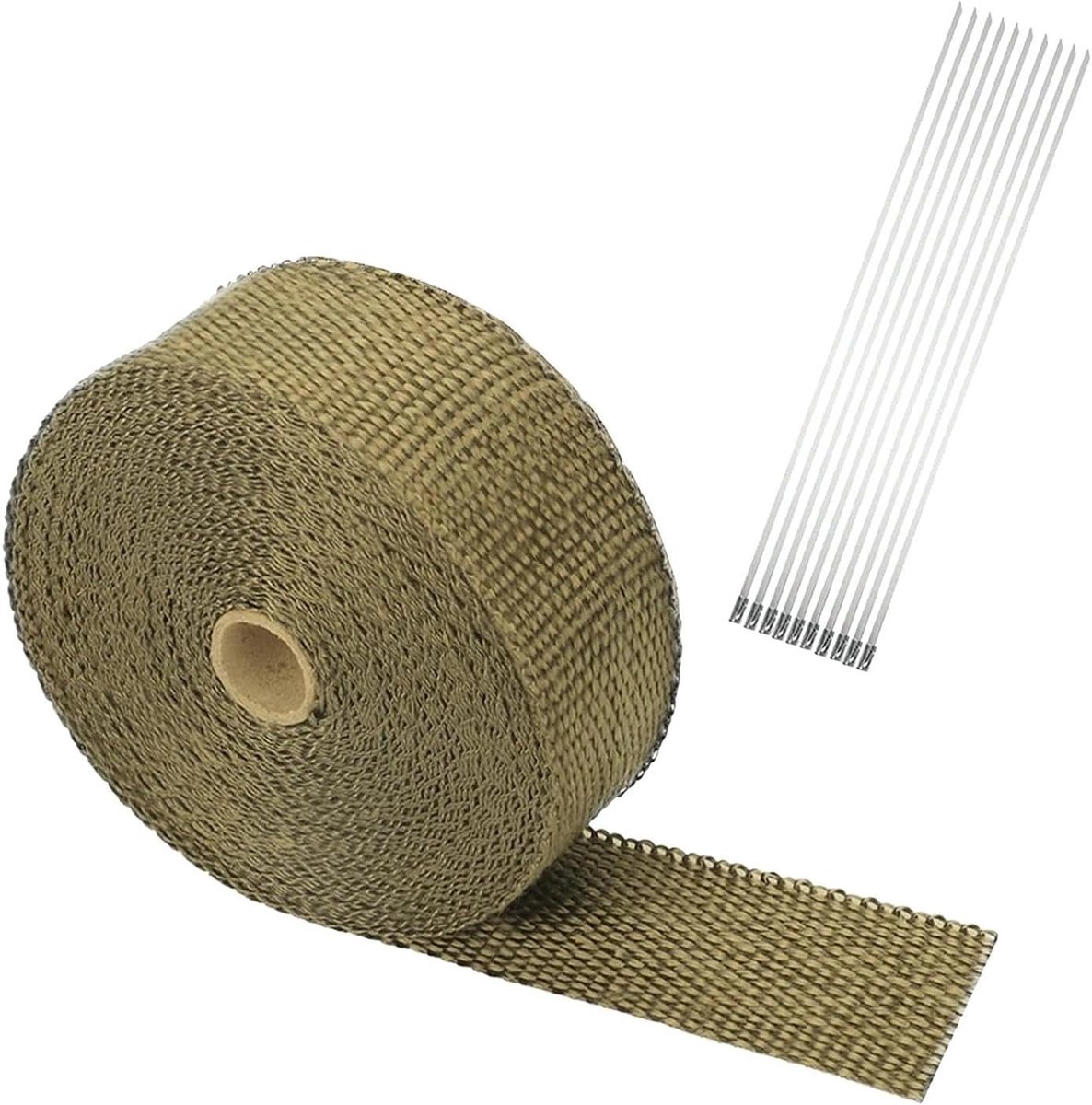 SnelShoppen - 50mm X 5m Motorfiets Uitlaat Isolatie, Uitlaat Warmtebestendige Tape | Titanium Kleur Uitlaat Bandage, met Kabelbinders voor Auto en Mot