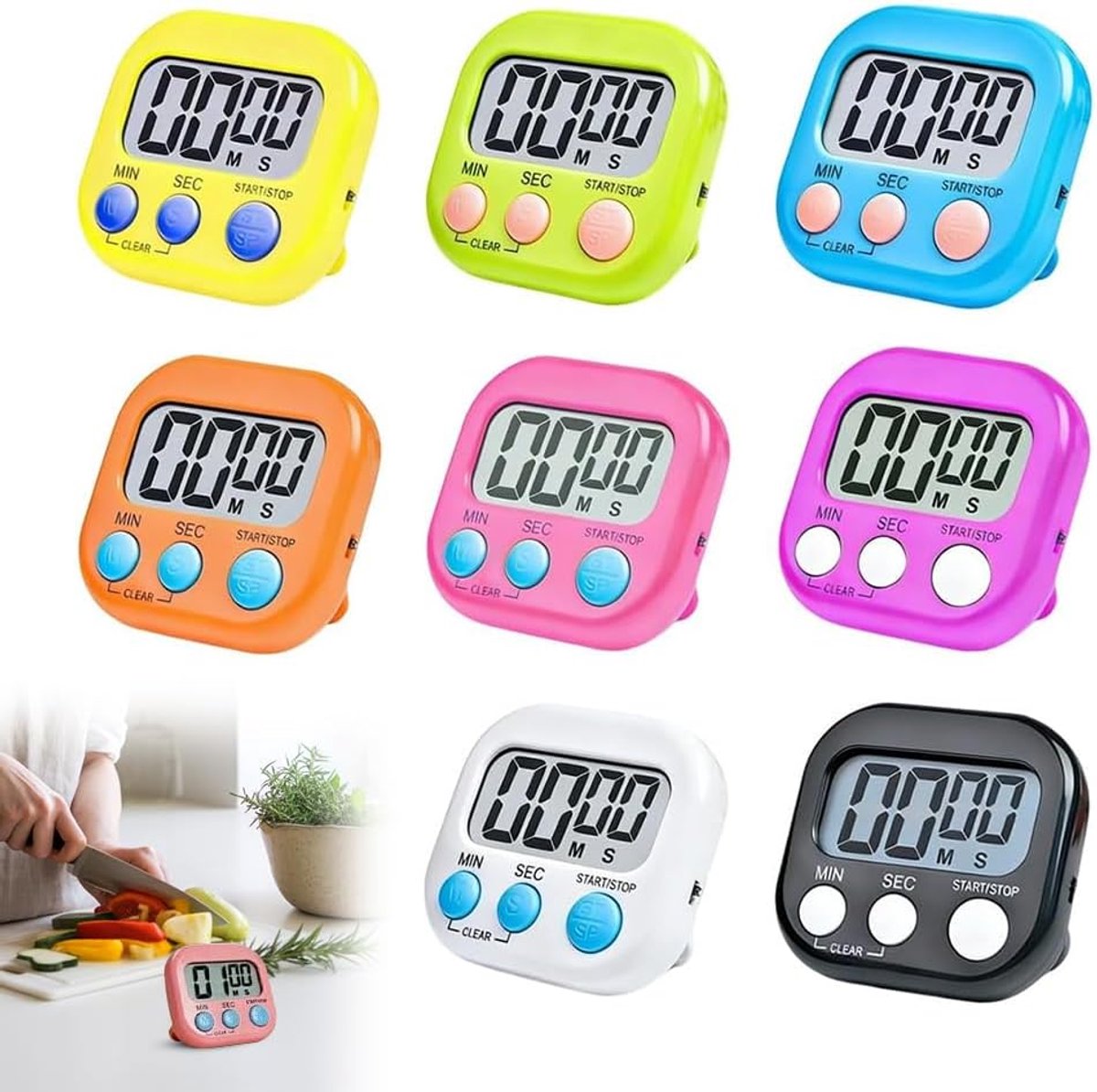 8 Pieces Kitchen Timer Digital Kitchen Timer with Folding Stand and LCD Display Digital Kitchen Timer Timer Magnetic - ShopVlot