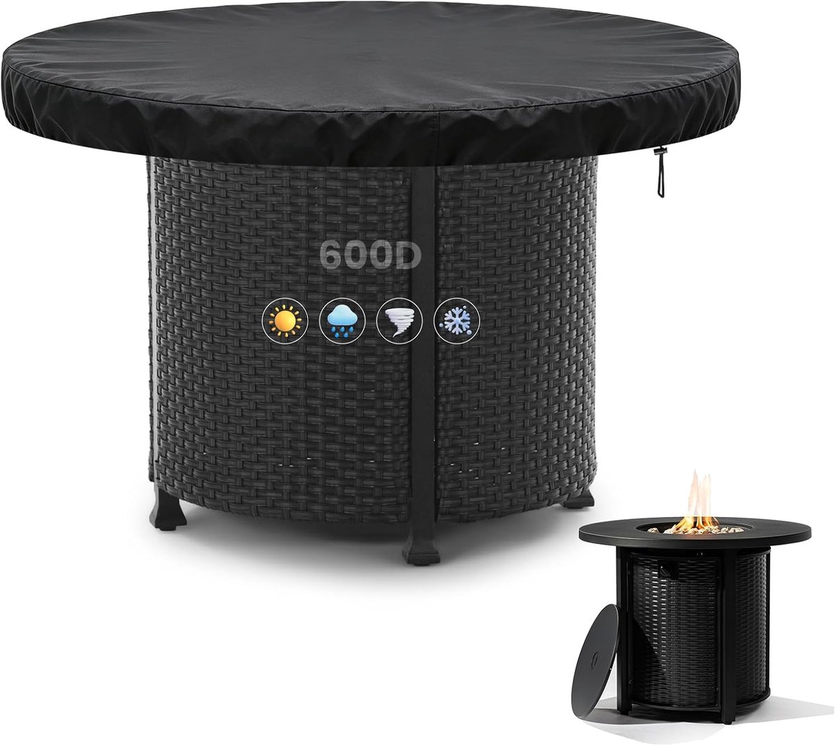 Vuurplaatafdekking, 600D Oxford PVC voor Ø 100 cm vuurplaat met trekkoord, ronde grillplaat, vuurton, beschermhoes - ShopVlot