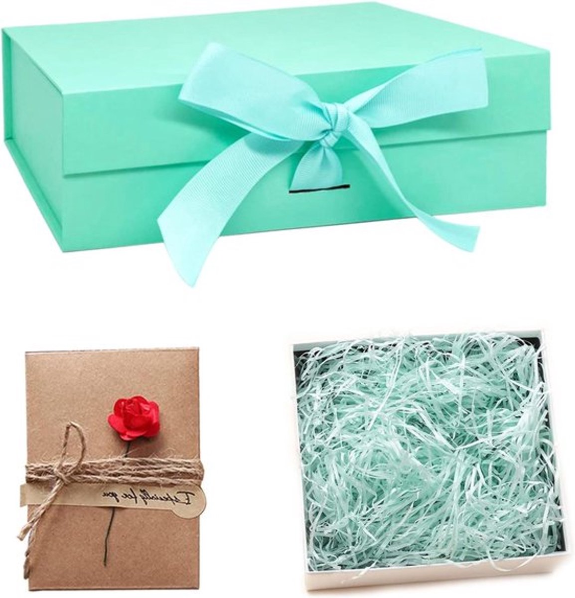 Groene Geschenkdoos met Magnetische Sluiting en Wenskaarten - Ideaal voor Bruiloft, Verjaardag, Kerstmis - Inclusief Vulmateriaal