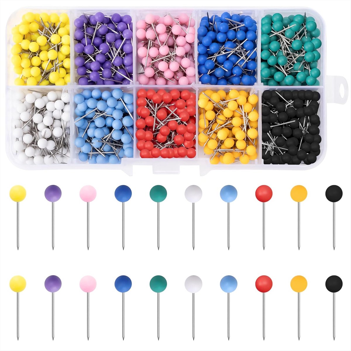 Prikbordenpunaises 1000 stuks - Kleurrijke pins in 10 kleuren - Perfect voor het markeren van borden - ShopVlot