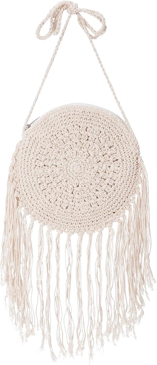 Ronde Stro Schoudertas - Boho Geweven Katoenen Handtas - Handgemaakt - Ideaal voor Strand en Vakantie - ShopVlot