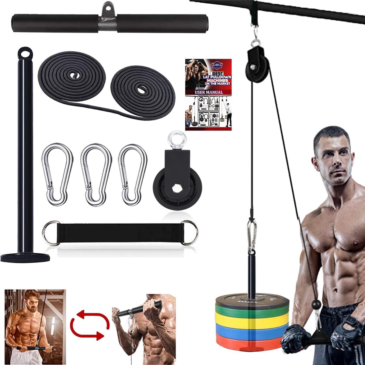 Pulley systeem voor fitness - 250 cm kabel - staal en kunststof - ideaal voor triceps en biceps training - ShopVlot