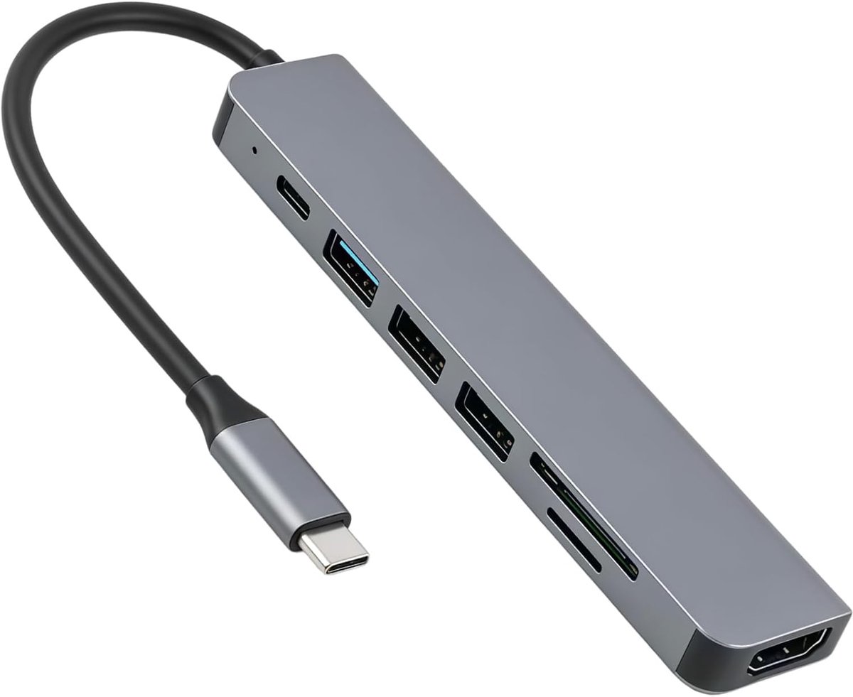 7-in-1 USB C-hub multipoort-adapter - 4K HDMI - 100W PD oplaadfunctie - ideaal voor kantoorwerk - ShopVlot