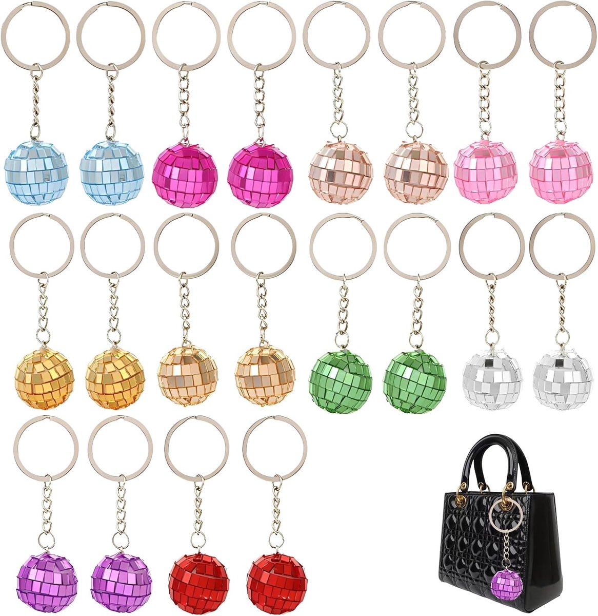 mini discobal sleutelhangers 20 stuks - kleurrijke decoratie - trendy design - perfect voor feestjes - ShopVlot