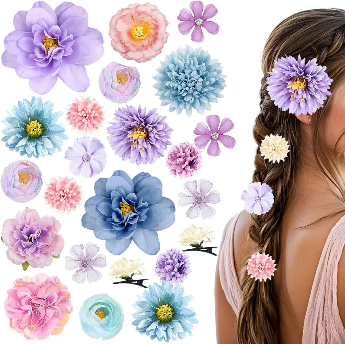 Haaraccessoires set 23-delig - Mini rozen haarspelden - Paars & blauw - Perfect voor bruiloften - ShopVlot