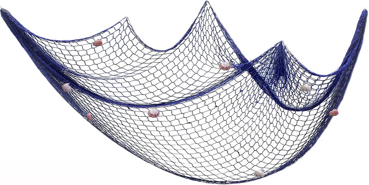 Decoratieve Vissennet 100 cm x 200 cm - Natuurlijke Katoenen Touw - Schelpdecoratie - Maritieme Sfeer - ShopVlot