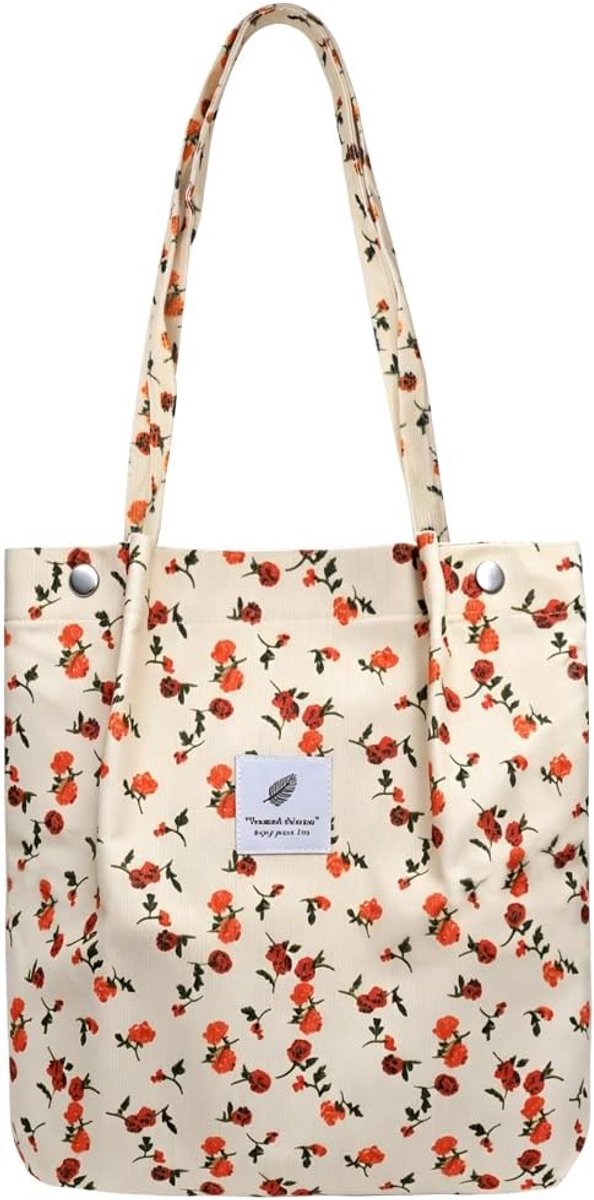 Tote Bag Grote Capaciteit - Ribfluweel - Kleurrijke Lijnen - Ideaal voor Dagelijks Gebruik - ShopVlot