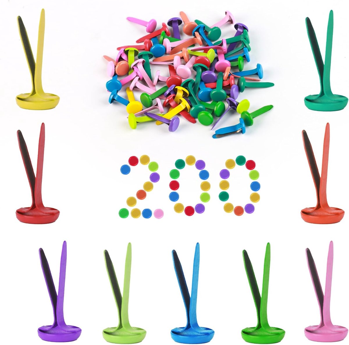 Ronde scrapbooking brads 200 stuks - 8mm x 19mm - metalen klemmen met pastelpatroon - perfect voor knutselen - ShopVlot