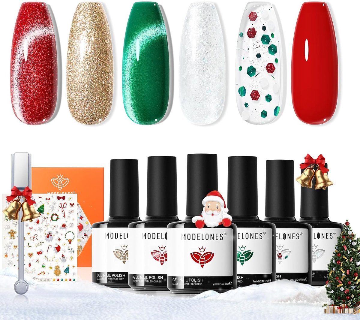 Nagellak set - 6 kleuren - kerst thema - magnetische 9D effect - perfect voor kerst - ShopVlot
