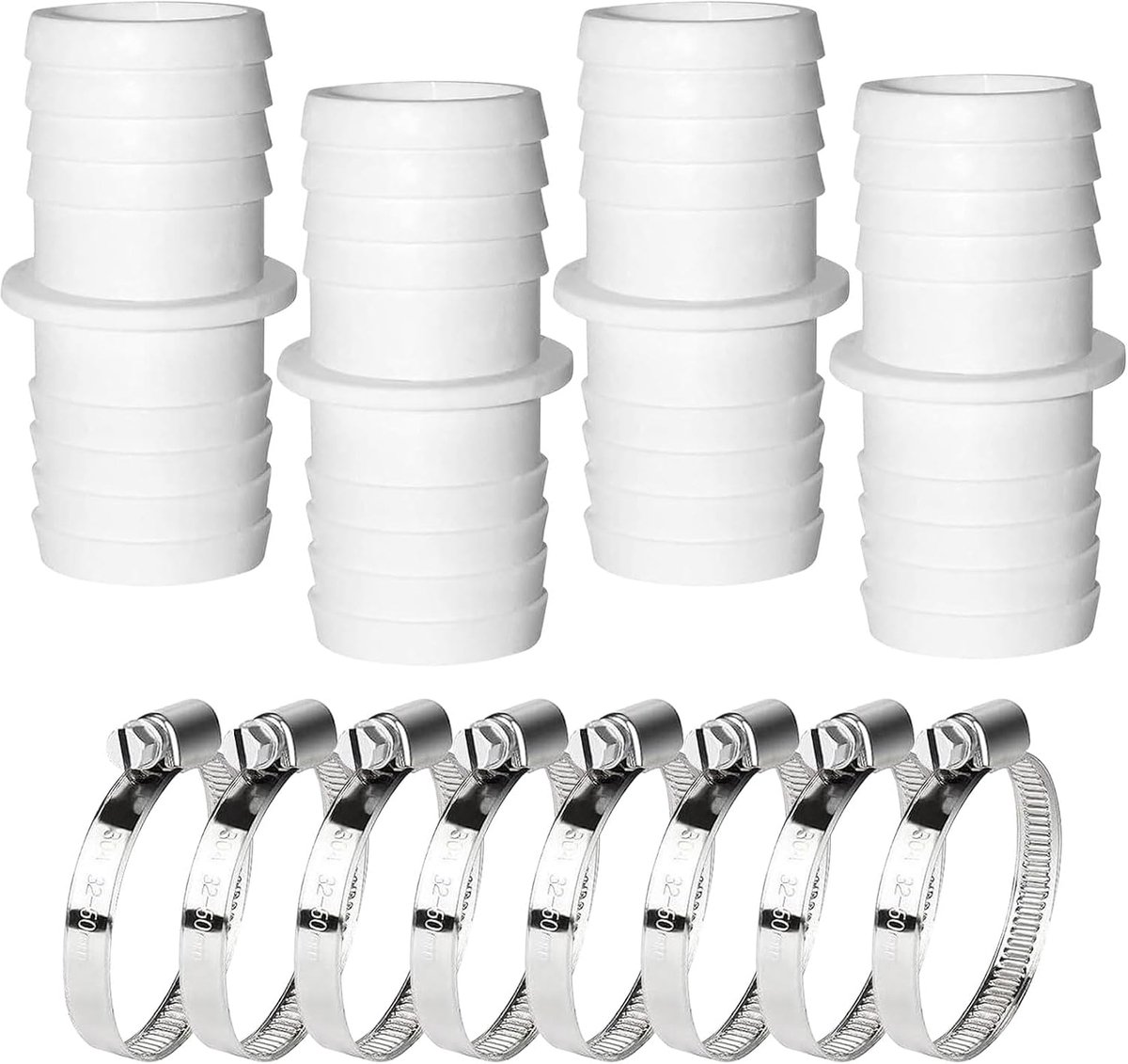 Poolslang connector 38mm - 4-delige set met RVS slangklemmen - Voor eenvoudig aansluiten en verlengen - ShopVlot