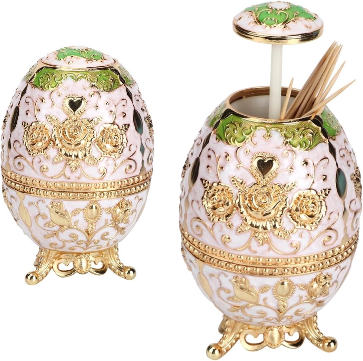 Intrekbare Tandenstokerhouder met Faberge Ei Design - Draagbare Tandenstokerdispenser voor Thuis en Restaurant, Handige Tandenstoker Case in Wit