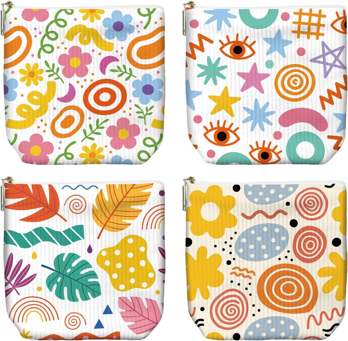 Make-up tasjes set van 4 - kleine corduroy - abstracte kleuren en bloemen - ideaal voor dagelijks gebruik - ShopVlot