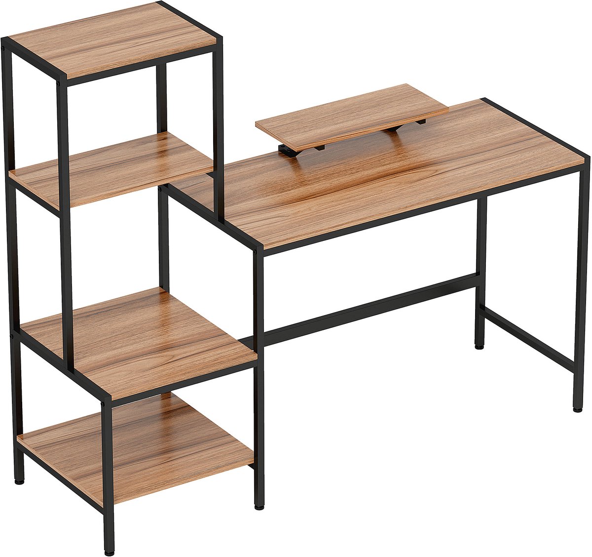 Bureau 150x48x125 cm - Computertafel Met Monitorstandaard CPU-Houder En 4 Legplanken - Spaanplaat Bruin