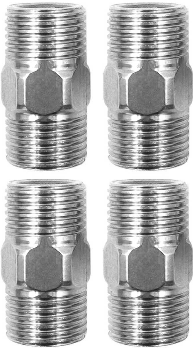 4 stuks roestvrijstalen doucheslangconnector - Duurzaam en roestbestendig - 1/2 inch doucheadapter - Universele aansluiting - Geschikt vo...