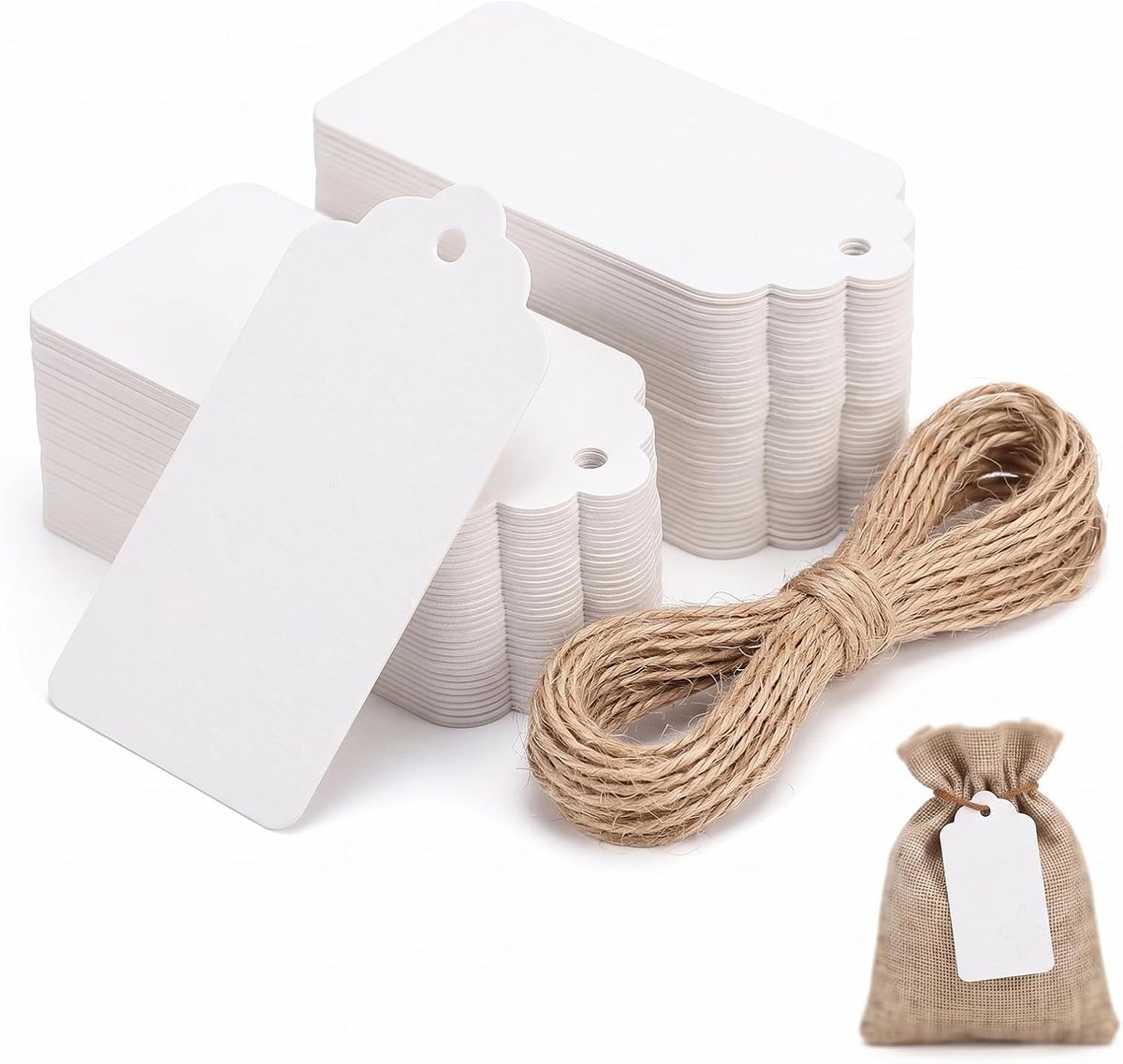 Cadeaulabels 200 stuks - Kraftpapier 5x3 cm - Inclusief 40 meter jutetouw - Perfect voor bruiloften - ShopVlot