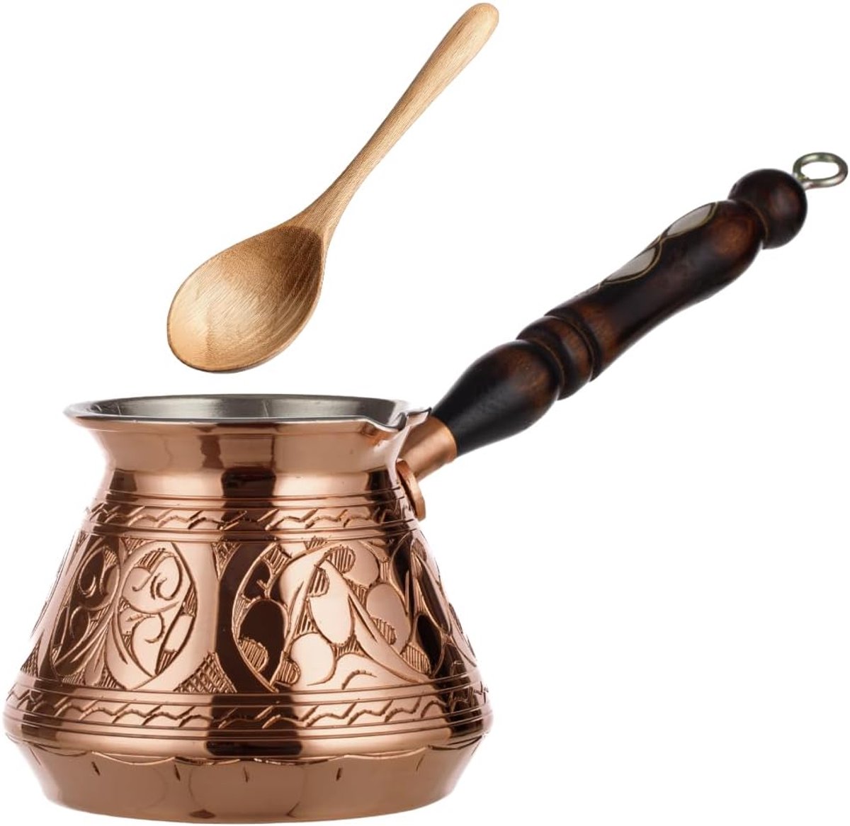 DEMMEX Thick-walled Copper Turkish Greek Arabic Coffee Pot, Coffee Pot for Stove, Cezve Ibrik Briki with Wooden Handle - ShopVlot
