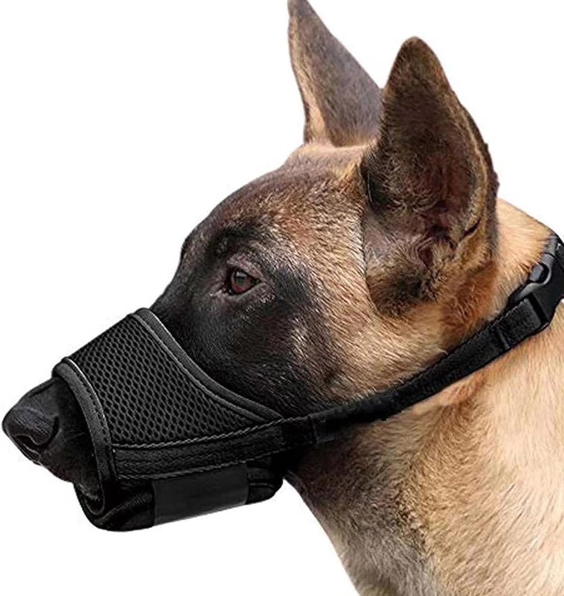 SnelShoppen - Ademend Hondenmuilkorf van Mesh en Duurzaam Nylon met Verstelbare Lus en Zachte Padding voor Honden Training, Voorkomt Blaffen, Bijten e