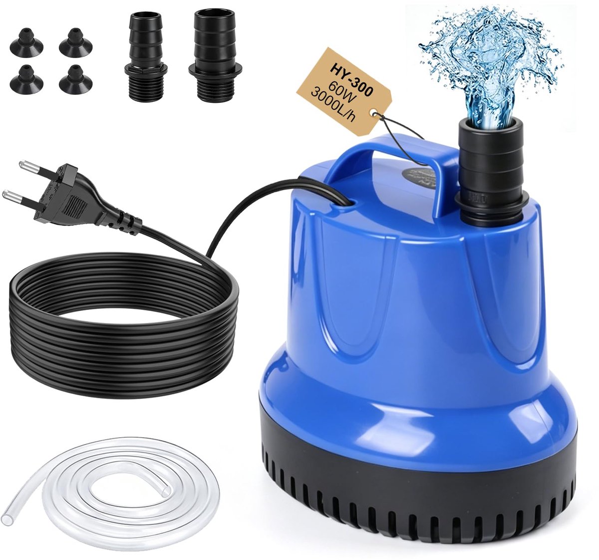 EXLECO Onderdompelpomp voor aquarium, 60 W, 3000 l/u, mini-waterpomp, lege kelder, voor geladen water, buitenvakken - ShopVlot