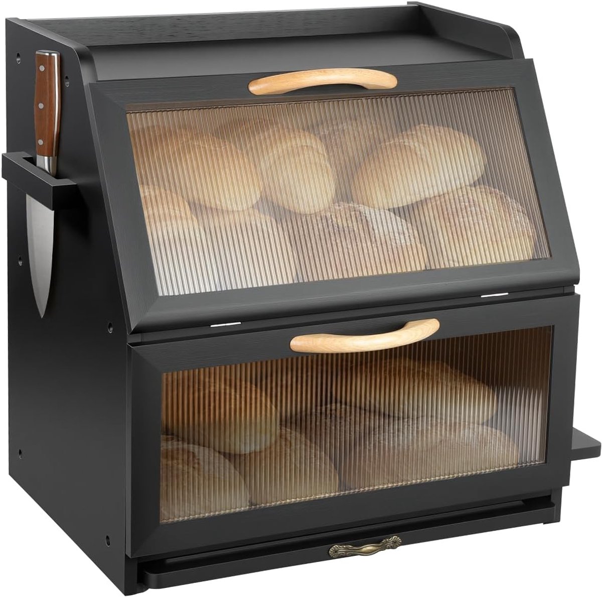 Broodtrommel van bamboe, dubbellaagse broodtrommel met snijplank en kijkvenster, broodtrommel voor broodjes, broodjes - ShopVlot