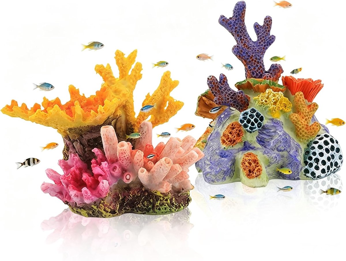 2 stuks decoratieve aquarium, kunstkoraal, aquariumdecoratie, simulatie, koraal, aquaria, hars, ornament - ShopVlot