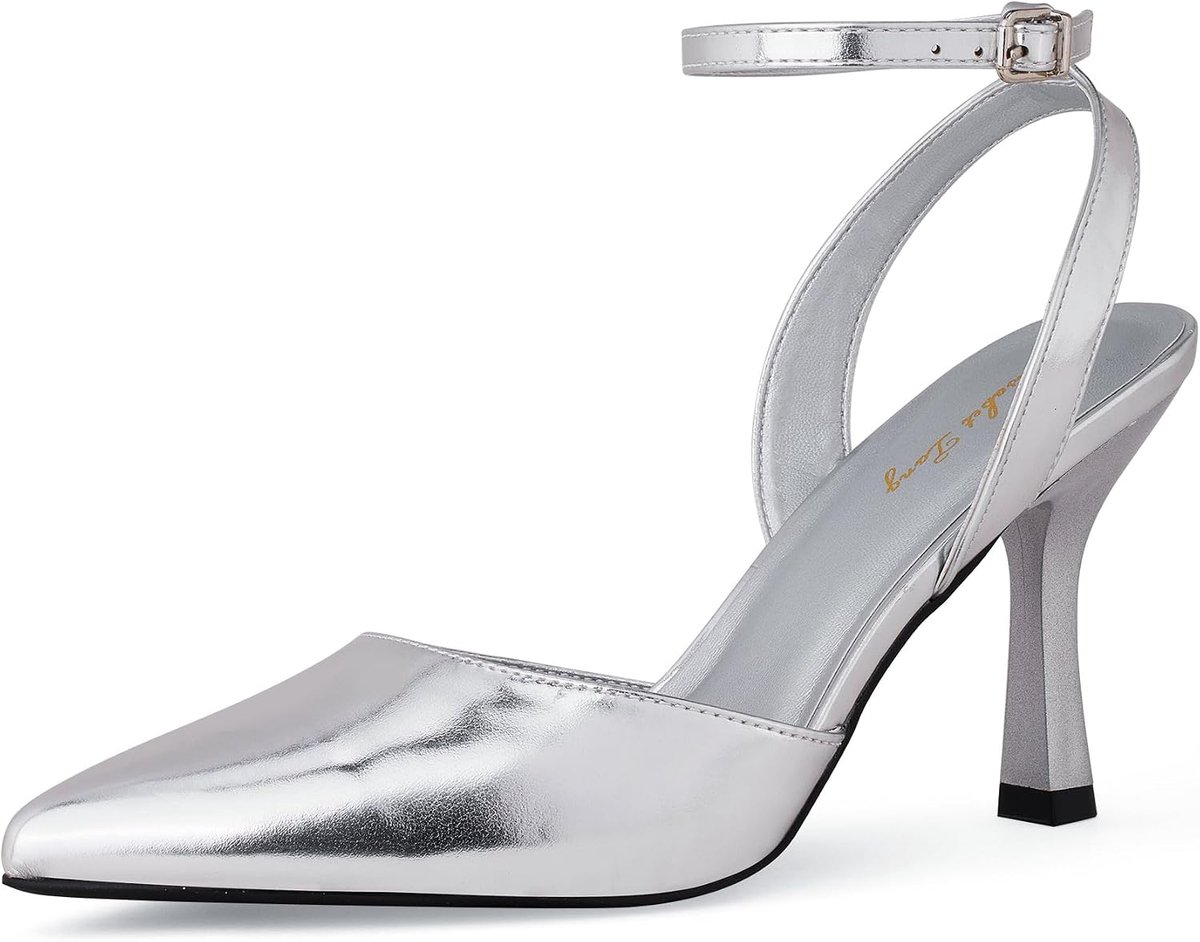 Zhabtuc Trendy Ankle Strap Pumps for Women - Sexy Closed Pointed Toe Mid Stiletto Heels for Prom Party - ShopVlot