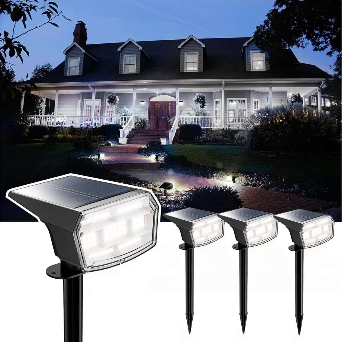 HIBOITEC LED Floor Spotlight Outdoor Waterproof 59 LED Solar Landscape Lights Adjustable Brightness Dusk Outdoor - ShopVlot