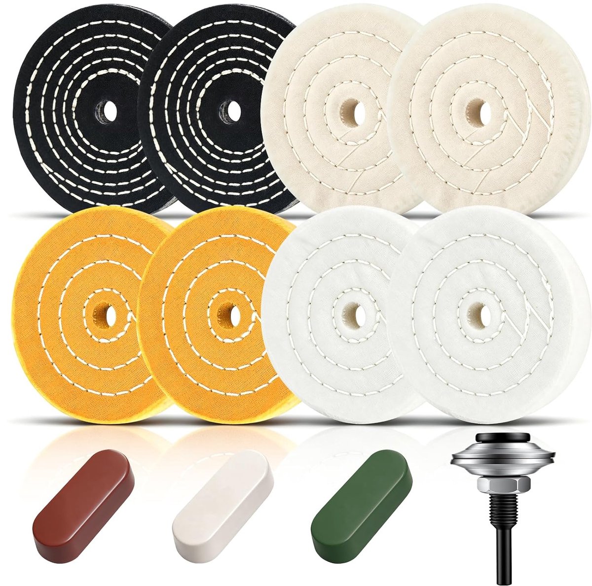 Set of 8 polishing rollers 100 mm - 4 grinding discs with 3 polishing pastes and adapter, 1/2 inch (12.7 mm) for table - ShopVlot