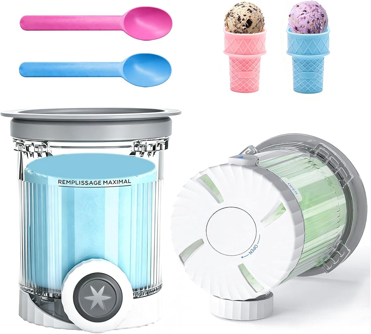 2 stuks FIHODONE containers voor ninja creami, ijsmachine accessoires met 2 ijsbolhouders en 2 yoghurtlepels - ShopVlot