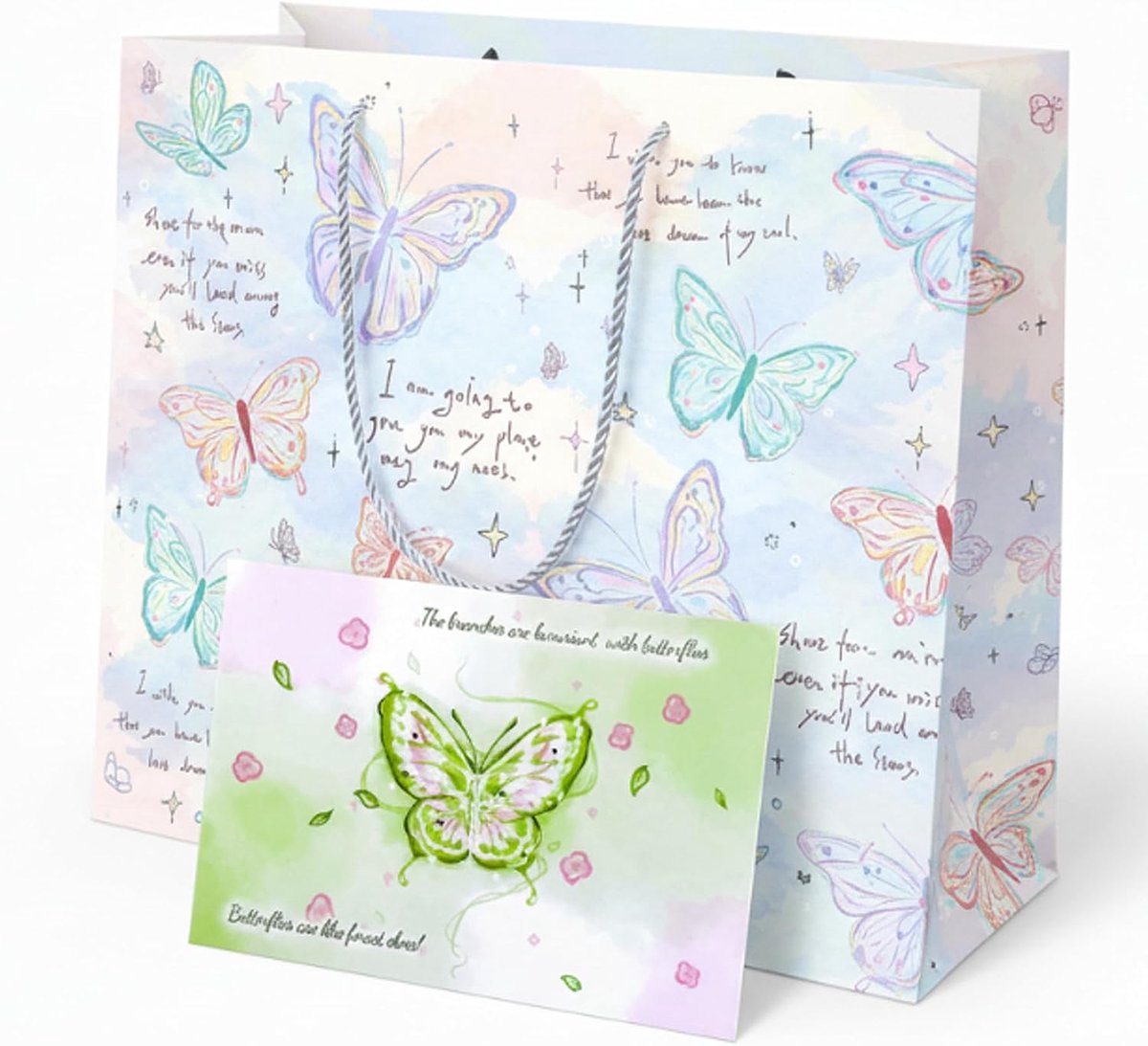 BondEron 1 stuk cadeautas met handvat – vlindermotief zak 24 x 20 x 10 cm – robuuste papieren tas voor feesten - ShopVlot