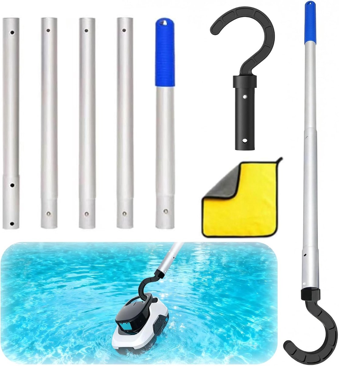 Pool Robot Hook, Pool Hook for Rods, Telescopic Rod with Hook, Pool, 185 cm, Pool Robot Accessory Hook, Pool Robot - ShopVlot