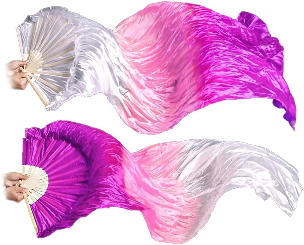Anlising 1 Pair Silk Belly Dance Fan,Silk Long Fans,Belly Dance Long Folding Fans,Belly Dance Silk Fan Veil,Belly - ShopVlot