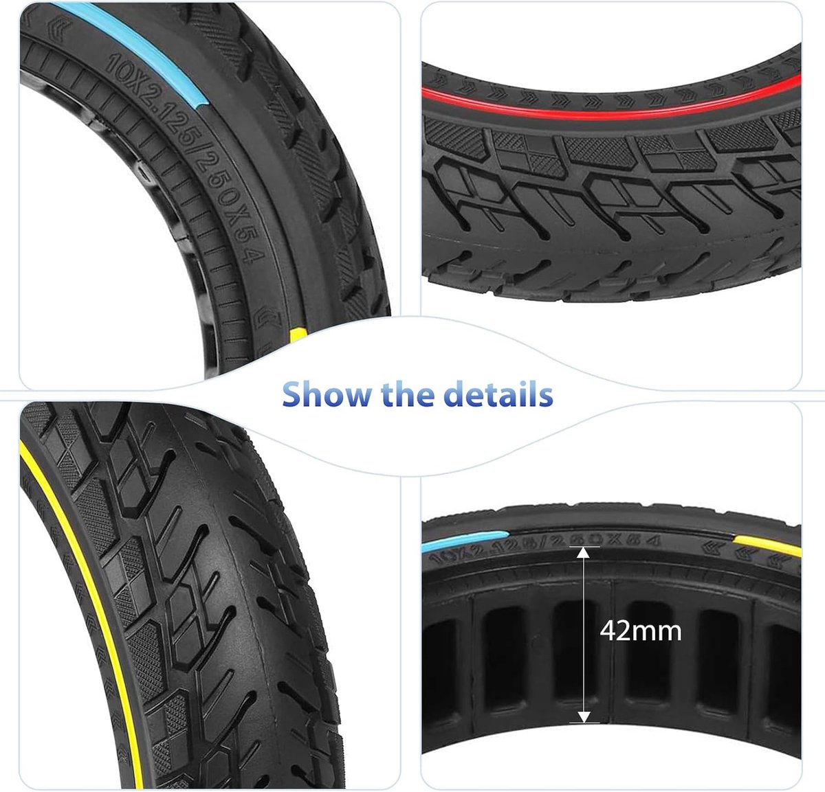 10×2.125 Solid tire for Electric scooter, 10 inch Electric scooter wheels, 250 x 54 anti-slip and anti-leaking - ShopVlot