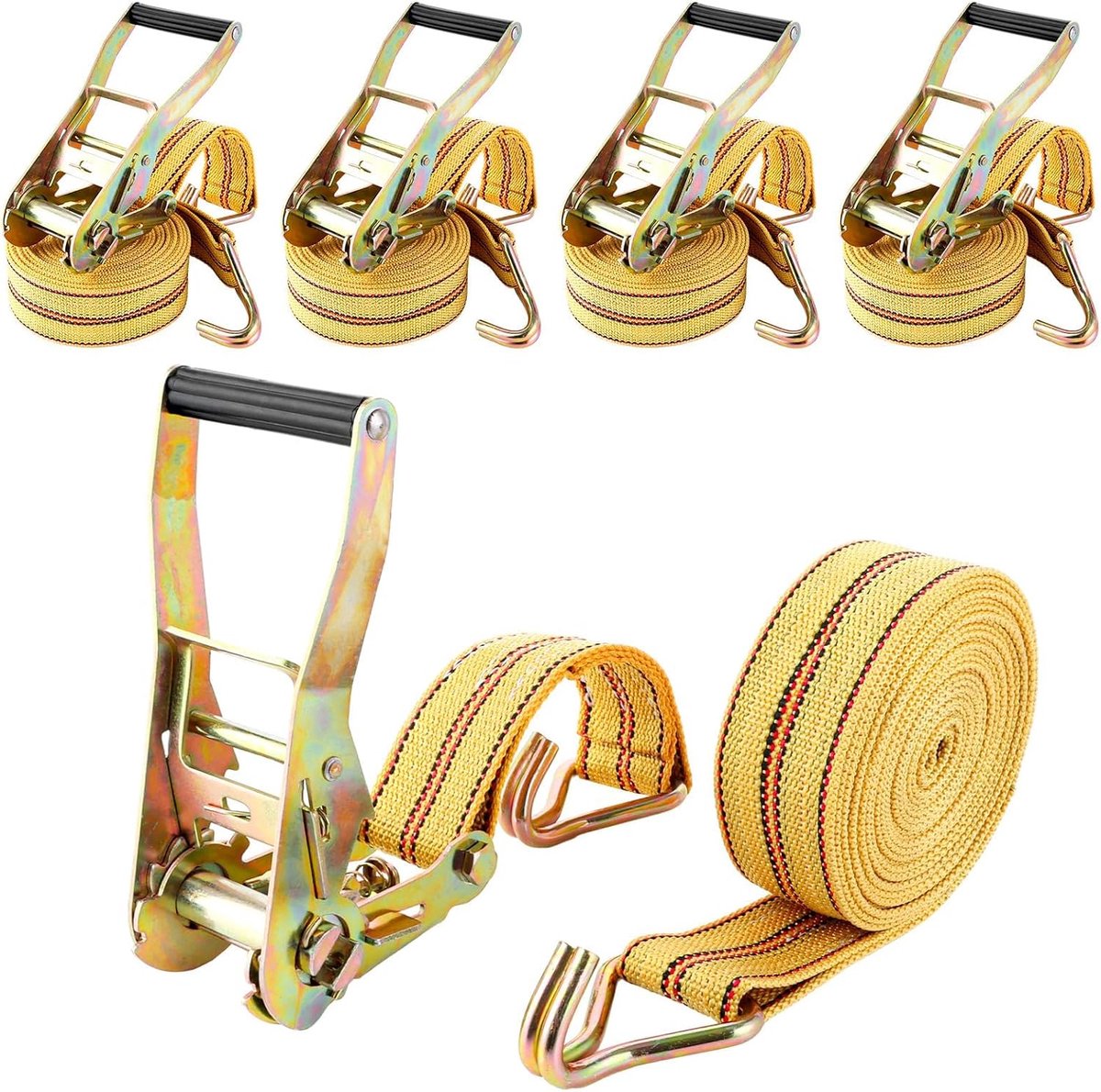 ASelected 4 Pieces Lashing Straps with Ratchet Lashing Strap Yellow 6m Meter - ShopVlot
