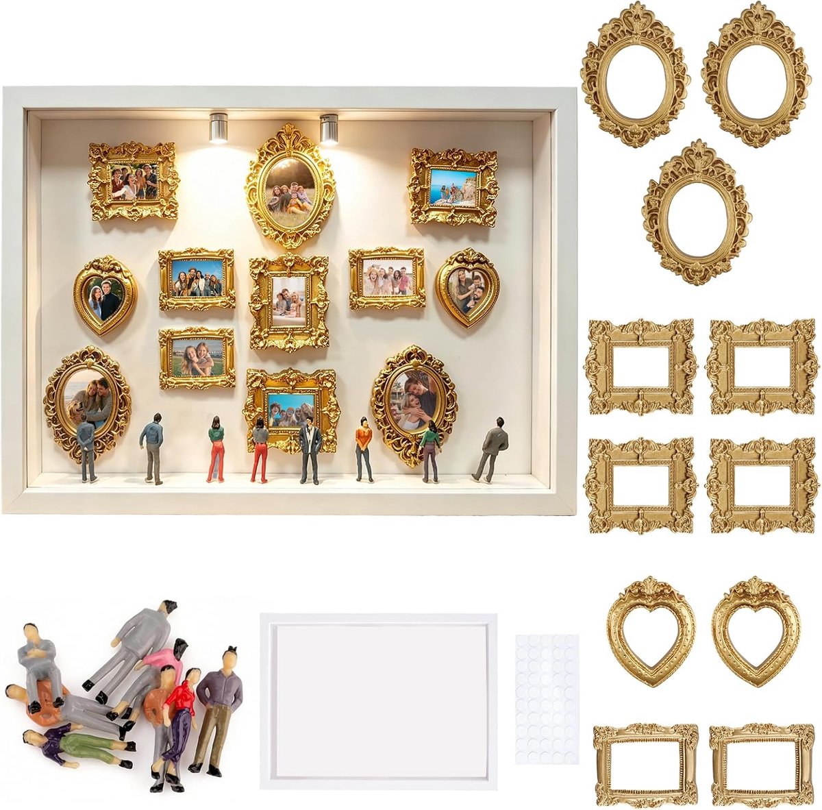 DIY Mini Museum Fotolijst, DIY Mini Museum Silhouette Box, minifiguren mensen museum met 11 gouden lijsten, vintage, 8 - ShopVlot