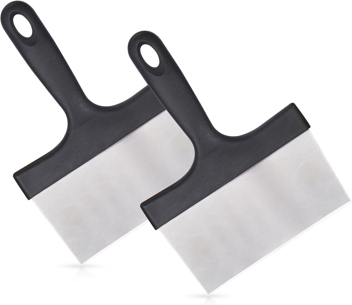 2 Pack Grill Scraper, Stainless Steel Flat Top Grill Scraper with 12cm Handle, Food Scraper Tool for Griddle - ShopVlot