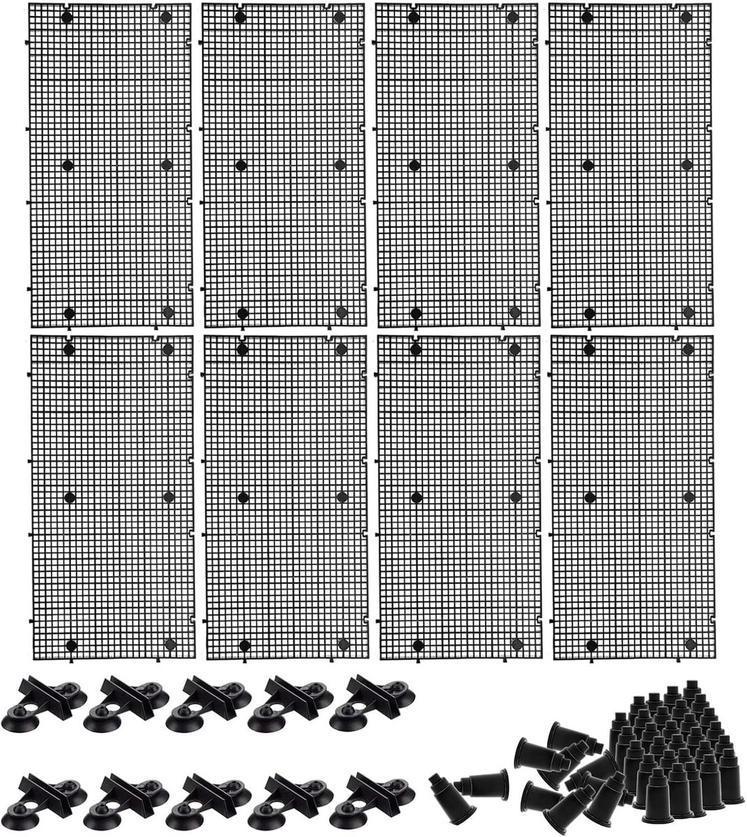 Plastic Grid Aquarium Divider 8 Pieces 30 x 15 cm with 10 Suction Cup Clips and 48 Holders for Soil Protection - ShopVlot