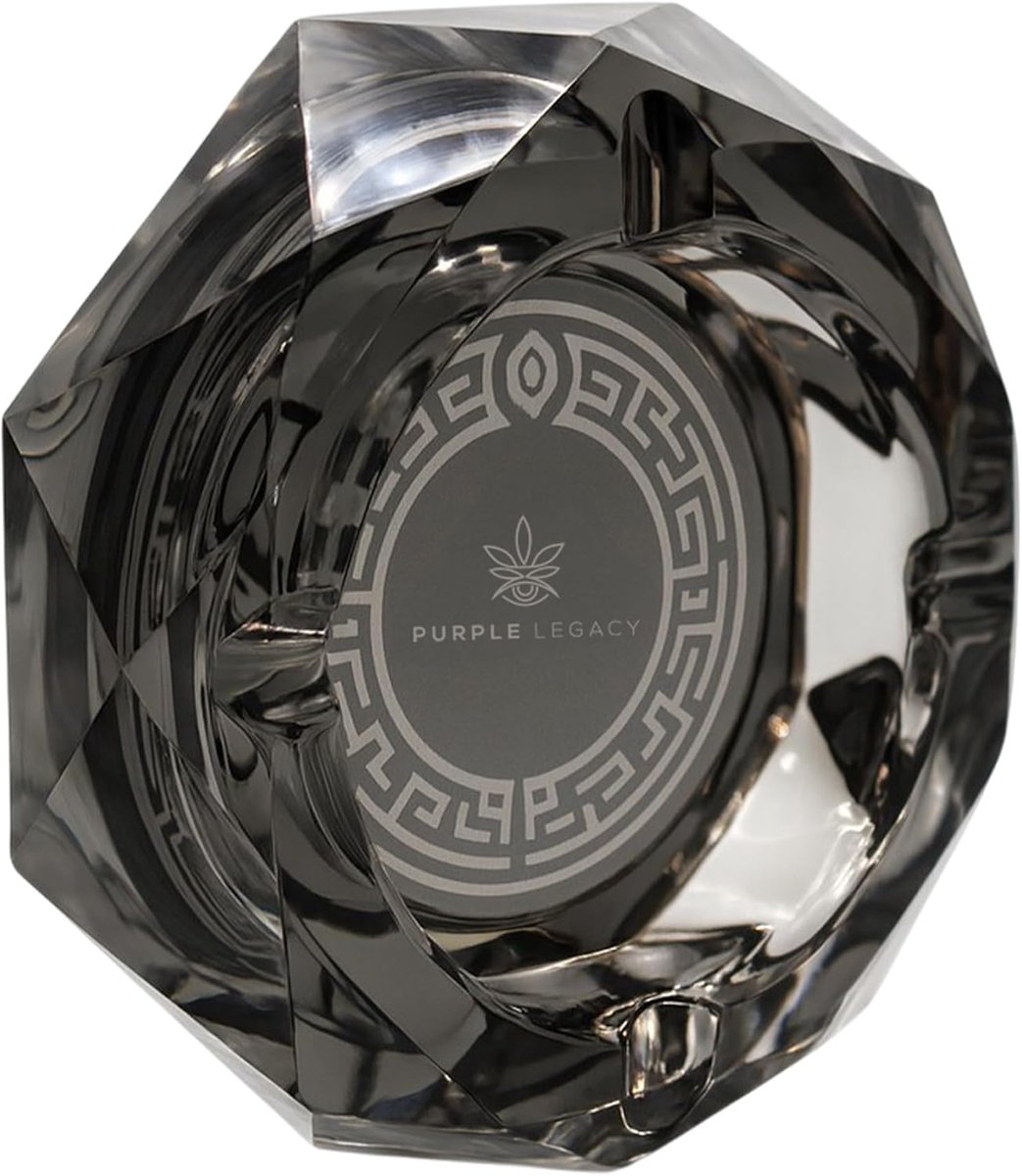 Ashtray made of glass, large crystal glass, dark grey, laser engraving, 280 g, elegant and robust cool ashtray with - ShopVlot