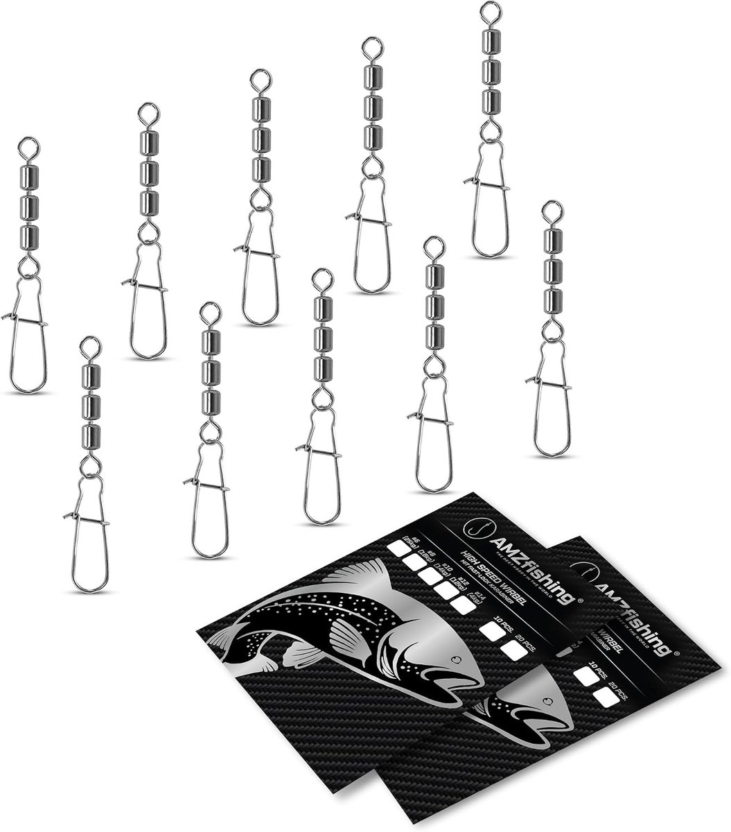 AMZfishing 10 x high-speed swivels with Fastlock carabiner, triple vertebra, trout swirl, fishing accessories, trout - ShopVlot