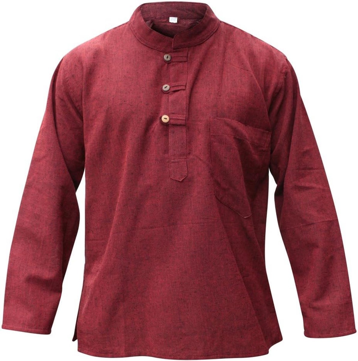 SHOPOHOLIC FASHION Solid Hemp Fabric Band Collar Hippie Grandpa Shirts For Men - ShopVlot