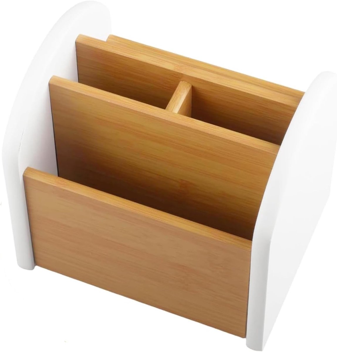 360° Rotating Remote Control Holder, Desk Organiser, White, Multifunctional Wooden Desk Pen Holder, Bedside Table - ShopVlot