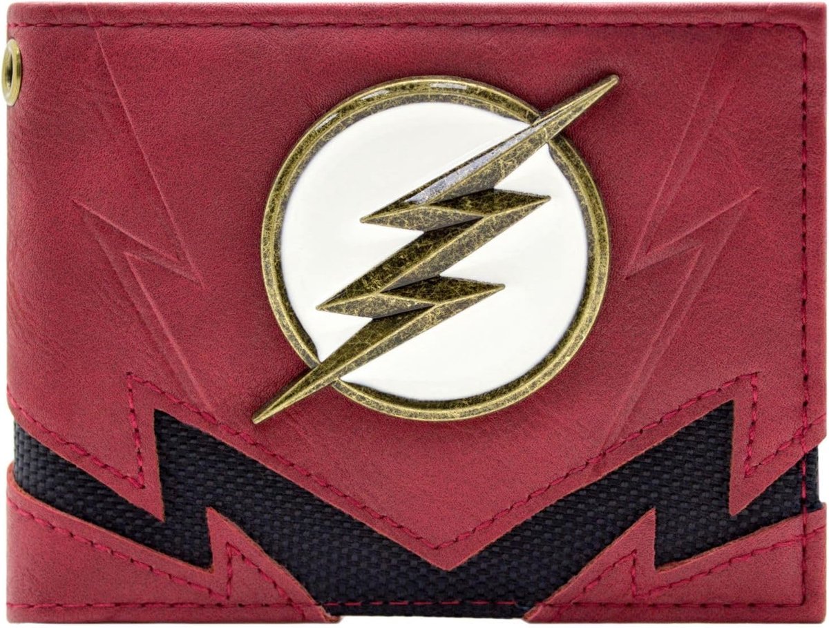 Flash Fastest Man Alive Gold Metal Lightning Emblem Wallet/Purse Bi-Fold ID & Card Holder, Red, Red, Casual - ShopVlot